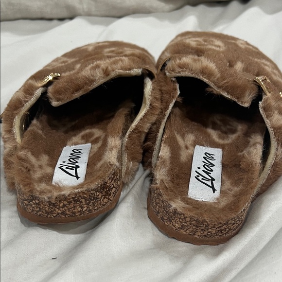 Liliana Brown Faux Fur Mules with Buckle - Picture 3 of 4